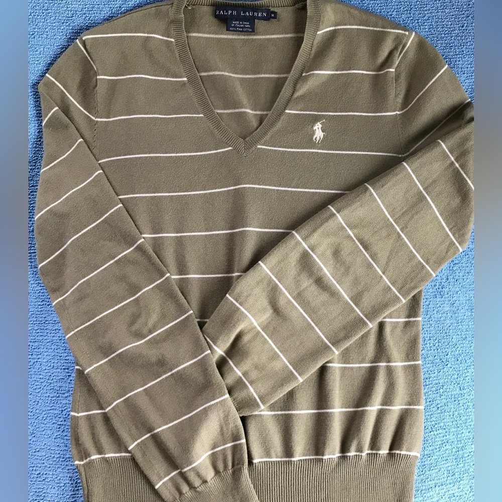 Polo by Ralph Lauren Women’s Olive Striped Cotton Sweater